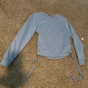 Blue zara sweater with scrunchy sides